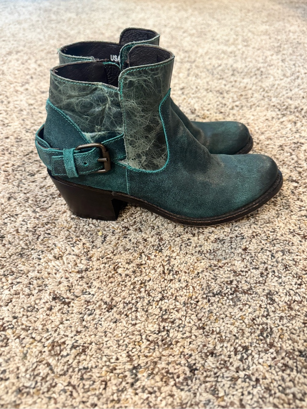 JB Dillon Teal Leather  Ankle Boots with Buckle Detail